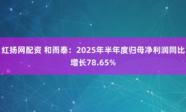红扬网配资 和而泰：2025年半年度归母净利润同比增长78.65%